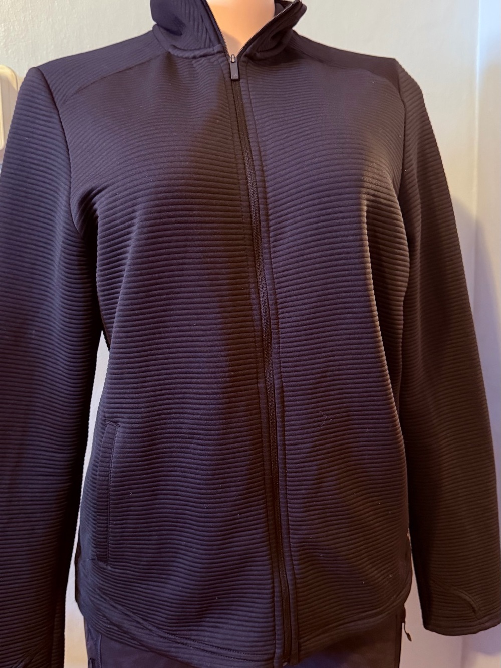 adidas Black Ribbed Full-Zip Bomber Jacket